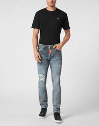 Philipp Plein Super Straight Hexagon 灰藍破損男款穿搭示範 189cm 32號