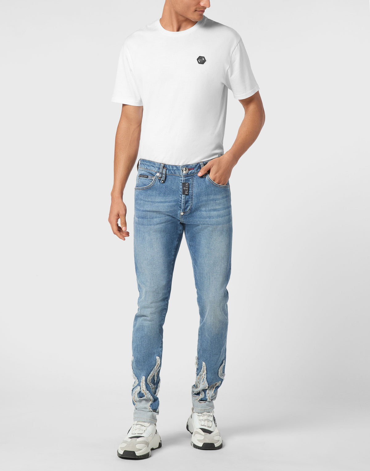 Philipp Plein Super Straight Flame 男款火焰牛仔褲穿搭示範 189cm 32號