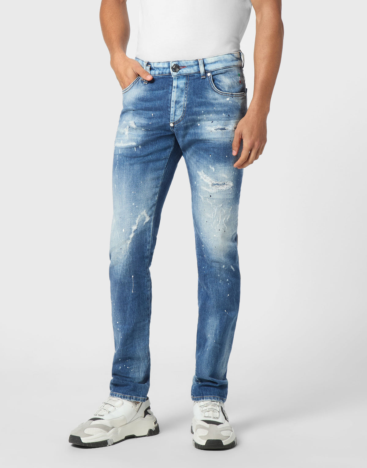 Philipp Plein｜Denim Super Straight Cut Trousers Smile 男款牛仔褲