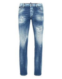 PHILIPP PLEIN Denim Super Straight Cut Trousers Smile