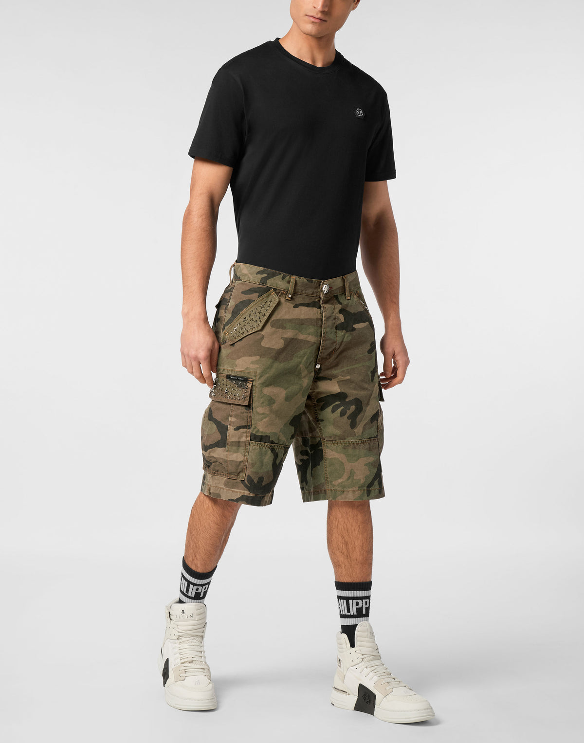 Philipp Plein｜Denim Cargo Shorts Studs 男款牛仔短褲