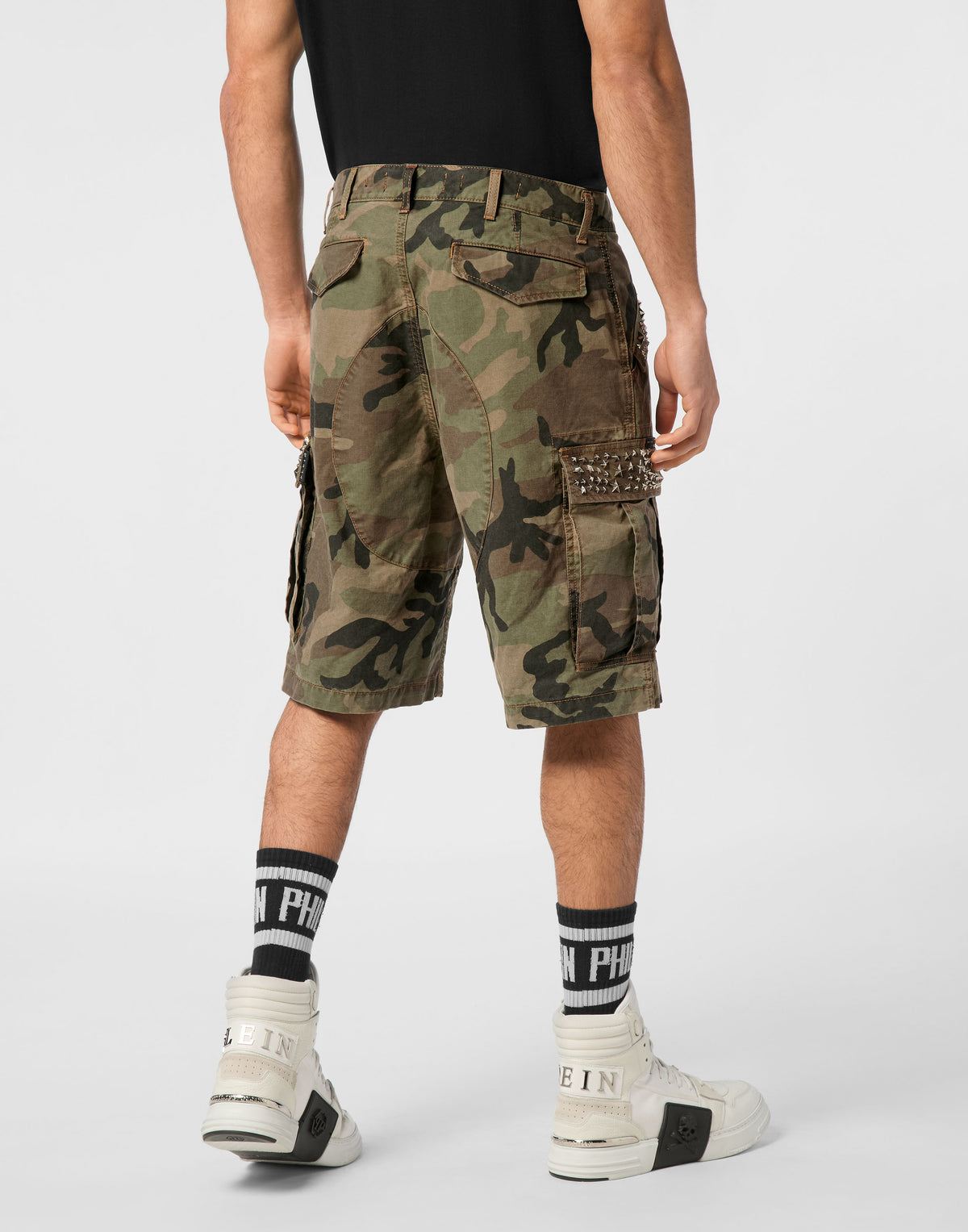 Philipp Plein｜Denim Cargo Shorts Studs 男款牛仔短褲