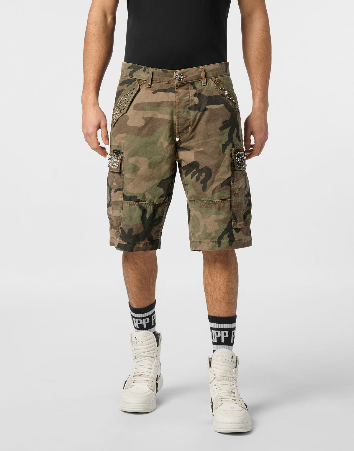 Philipp Plein｜Denim Cargo Shorts Studs 男款牛仔短褲