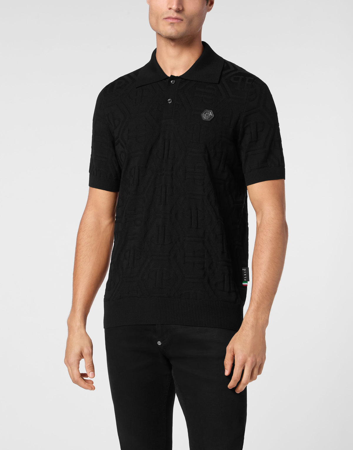 Philipp Plein｜Jacquard Silk Wool Pullover Polo-Neck SS Monogram 男款Polo衫