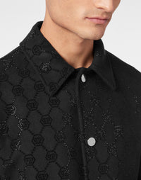 Philipp Plein Wool Bomber 皮革滾邊與金屬釦件細節特寫