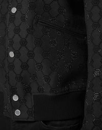 Philipp Plein Wool Bomber 皮革滾邊與金屬釦件細節特寫