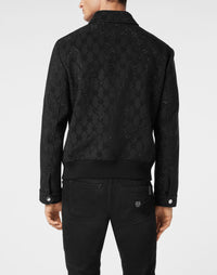 Philipp Plein 男款羊毛炸彈夾克背面 Monogram 暗紋展示