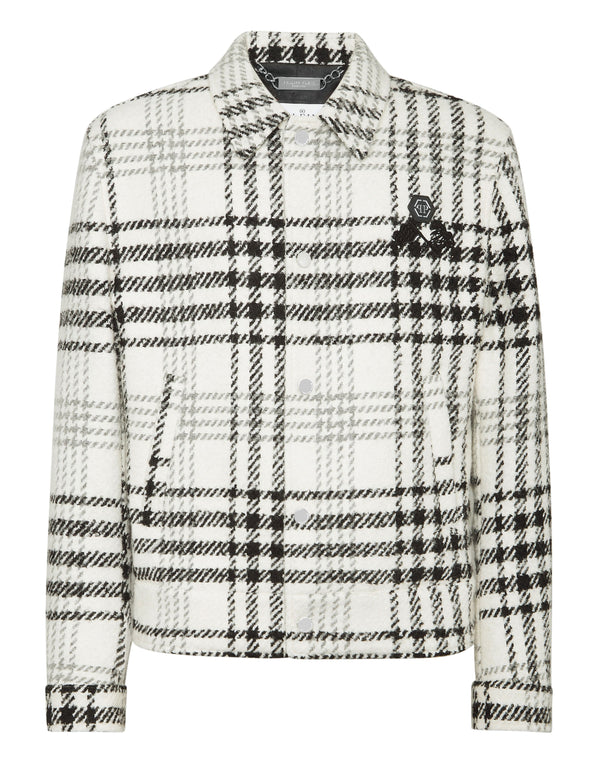 Philipp Plein Jacket LS Gothic Plein 白底黑格威爾斯格紋羊毛外套 男款正面 尺寸52