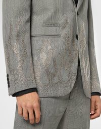 Philipp Plein English Check Blazer 袖口水鑽火焰圖案工藝展示