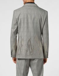 Philipp Plein English Check Blazer 袖口水鑽火焰圖案工藝展示