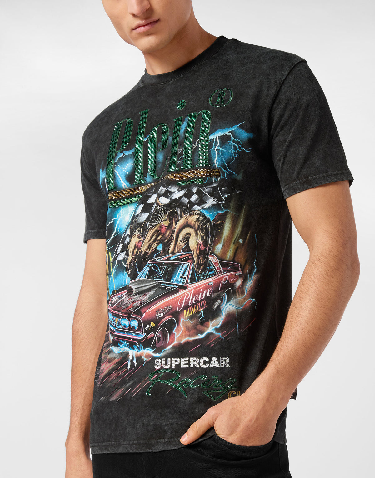 Philipp Plein｜Jersey T-shirt Round Neck SS Racing Club 男款T恤