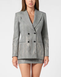 Philipp Plein Blazer Flame 前身下擺銀色水鑽火焰圖案細節特寫