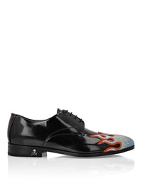 Philipp Plein Lace Up Shoes Strass Flame 黑色亮面牛皮彩色水鑽火焰圖案德比鞋 男款側面