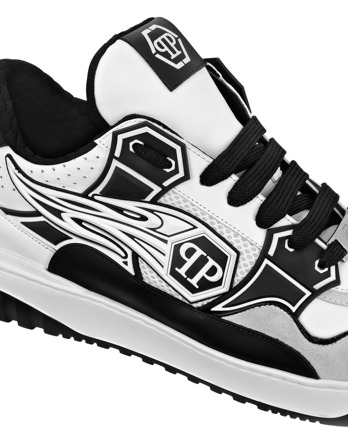 Philipp Plein｜Mix Leather Lo-Top Sneakers Strass Hexagon 男款運動鞋
