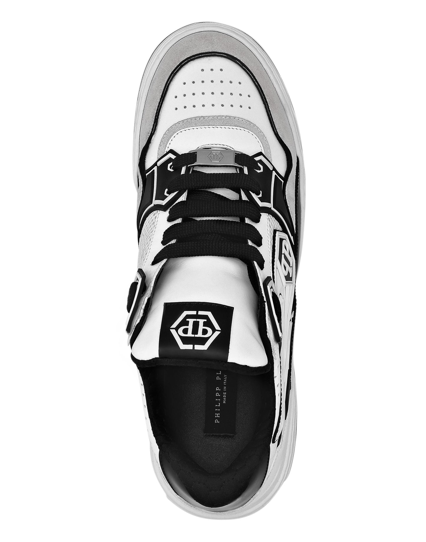 Mix Leather Lo-Top Sneakers Strass Hexagon