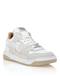 PHILIPP PLEIN Mix Leather Lo-Top Sneakers Strass Hexagon