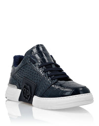 PHILIPP PLEIN Croco Printed Leather Lo-Top Sneakers Hexagon