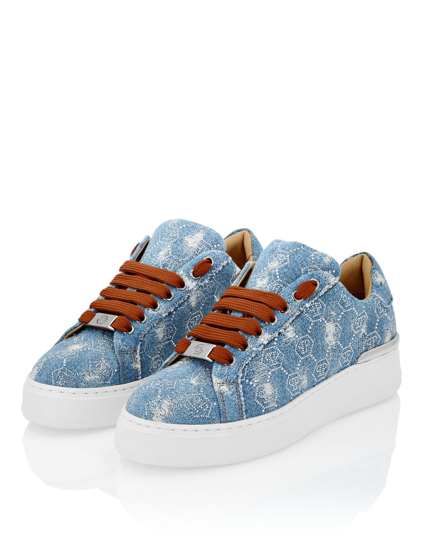 Denim Lo Top Sneakers Monogram Strass