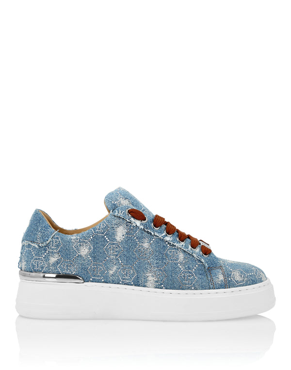Philipp Plein｜Denim Lo Top Sneakers Monogram Strass 女款丹寧休閒鞋