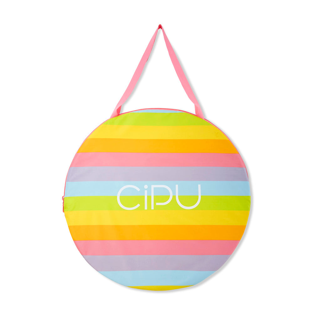 CIPU 秒開帳 彩虹 圓形收納袋展示彩色條紋與品牌標誌